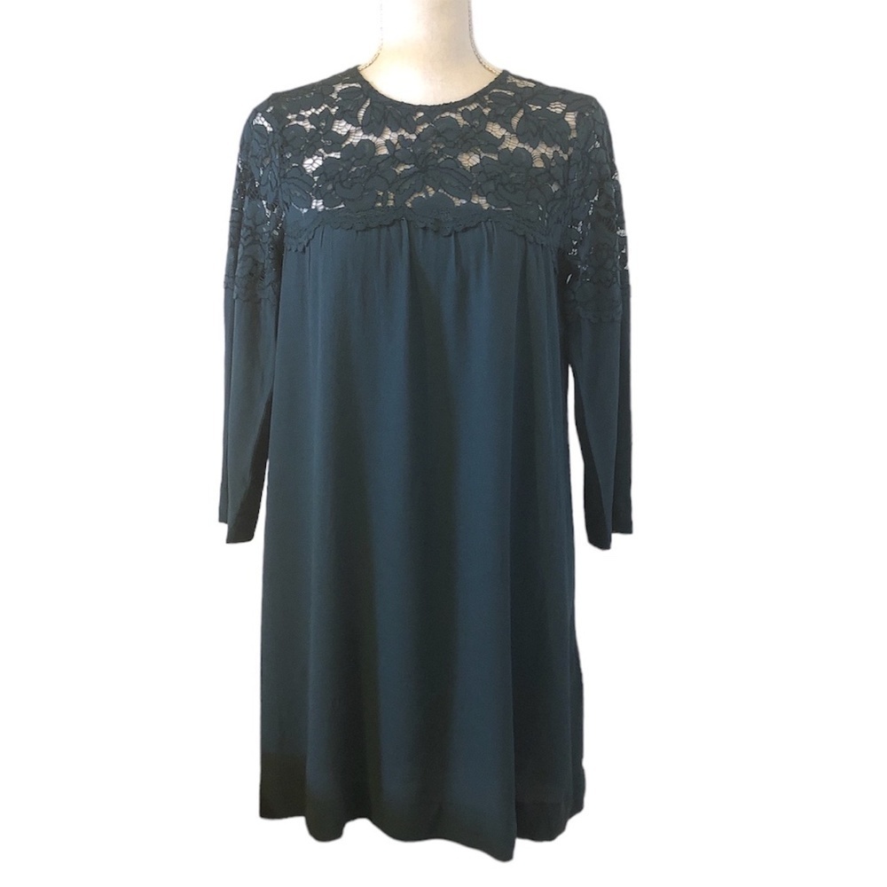 H&M Dress Women's Size 4 Green Long Sleeve Lace Shoulder Top NWT Stretchy
